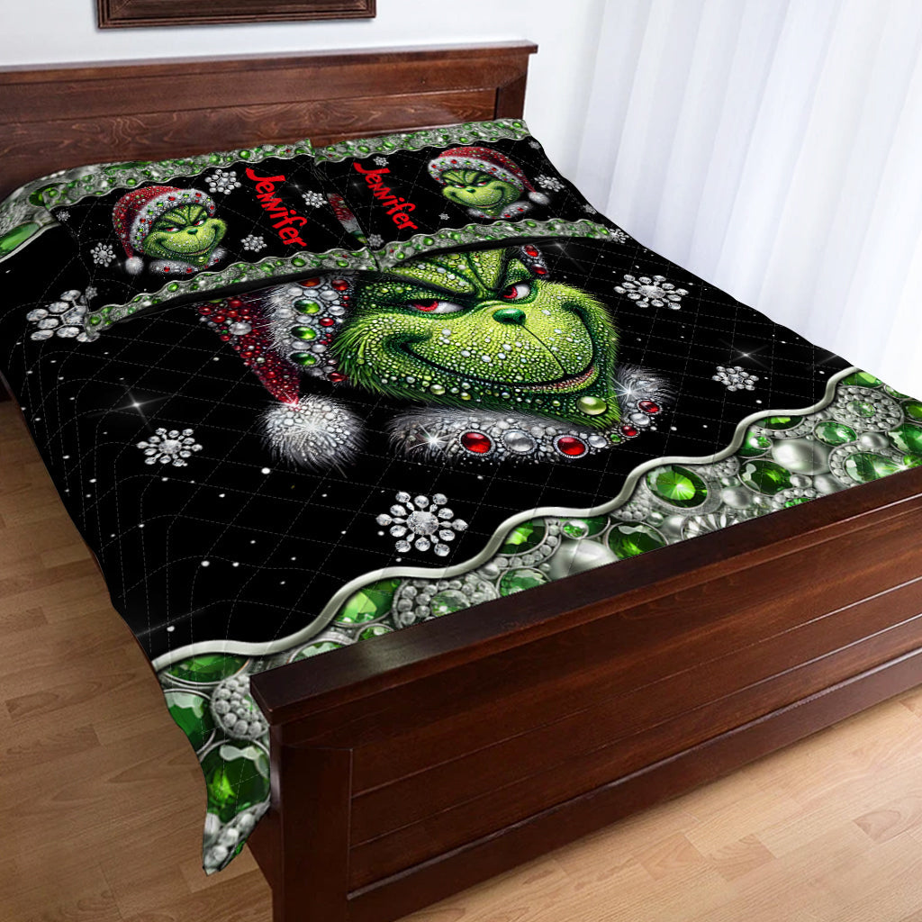 Joyeux Grinchmas - Ensemble de courtepointe de Noël avec étole personnalisée