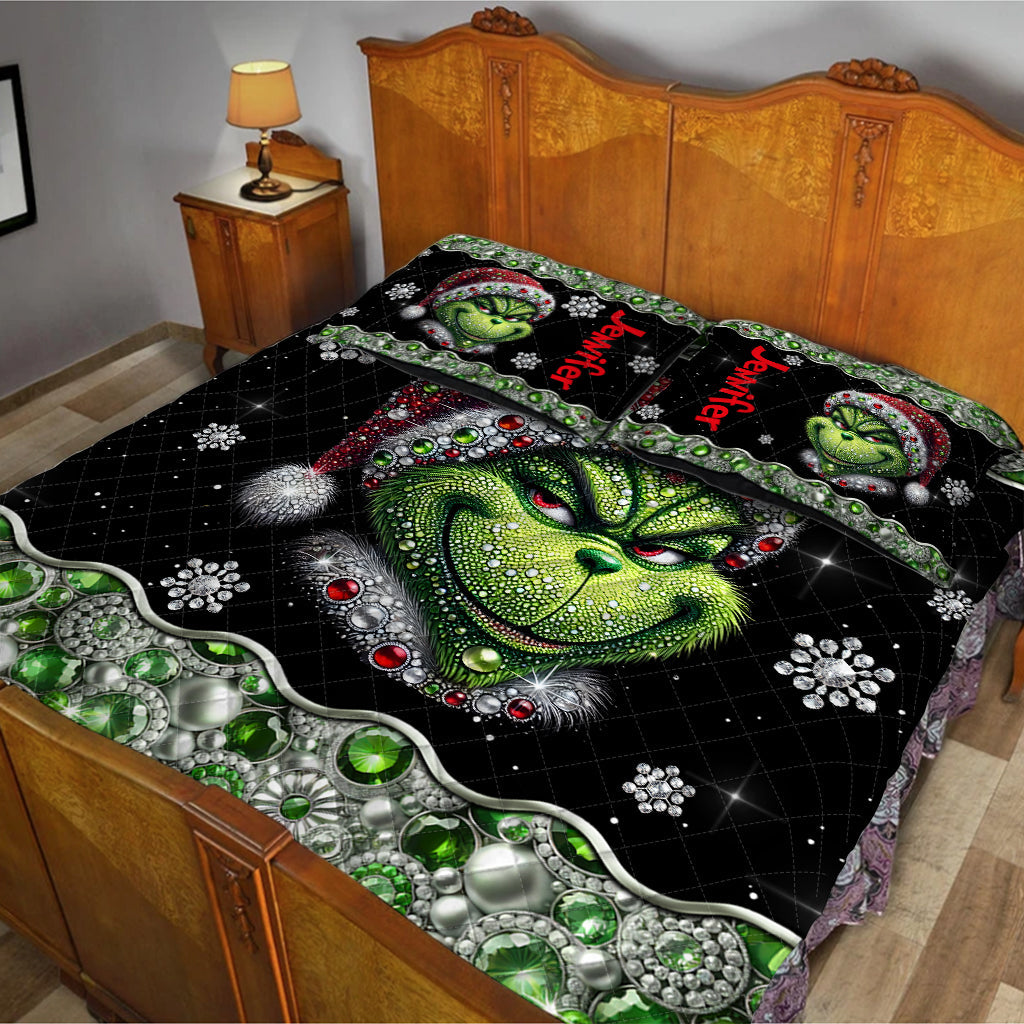 Joyeux Grinchmas - Ensemble de courtepointe de Noël avec étole personnalisée