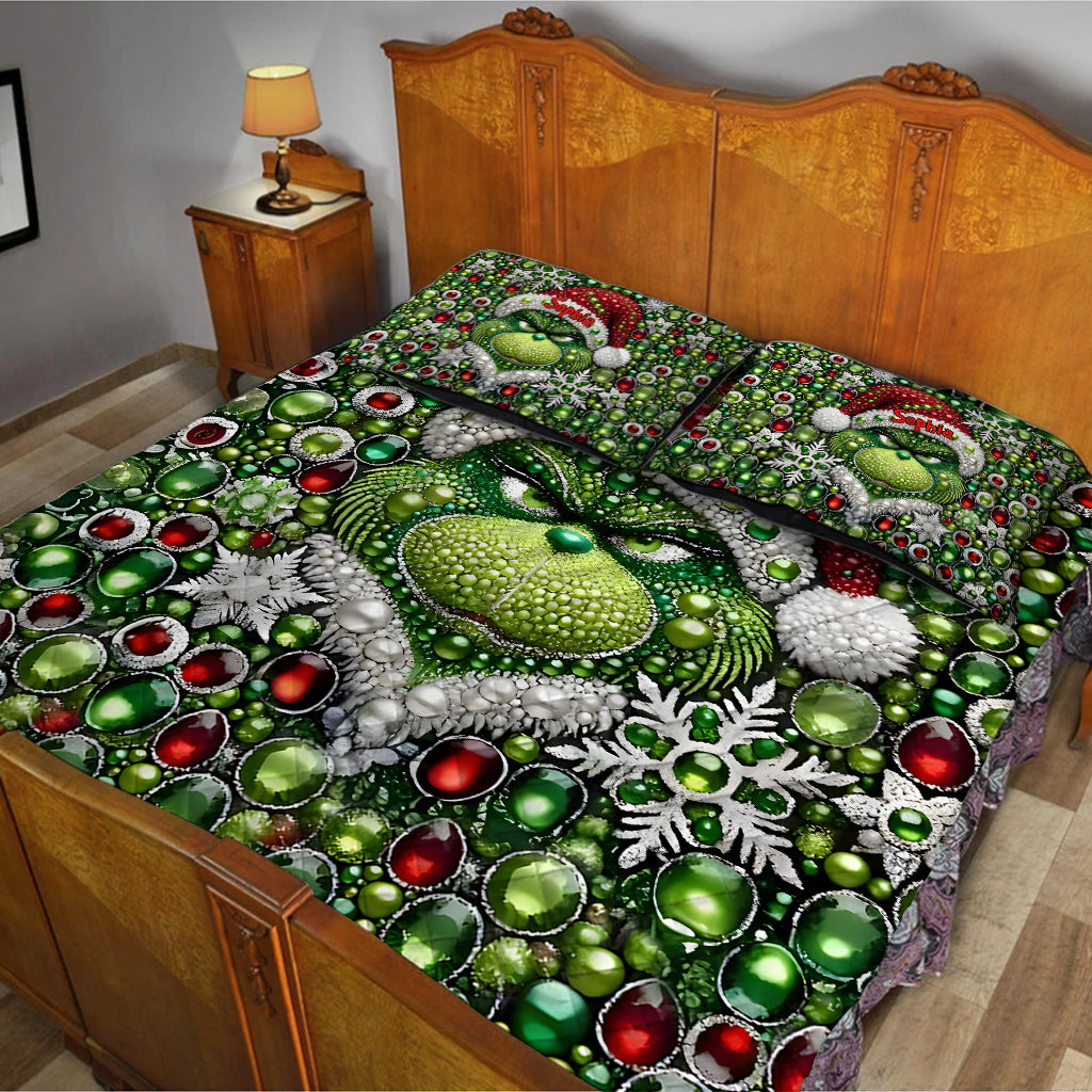 Joyeux Grinchmas - Ensemble de courtepointe de Noël avec étole personnalisée