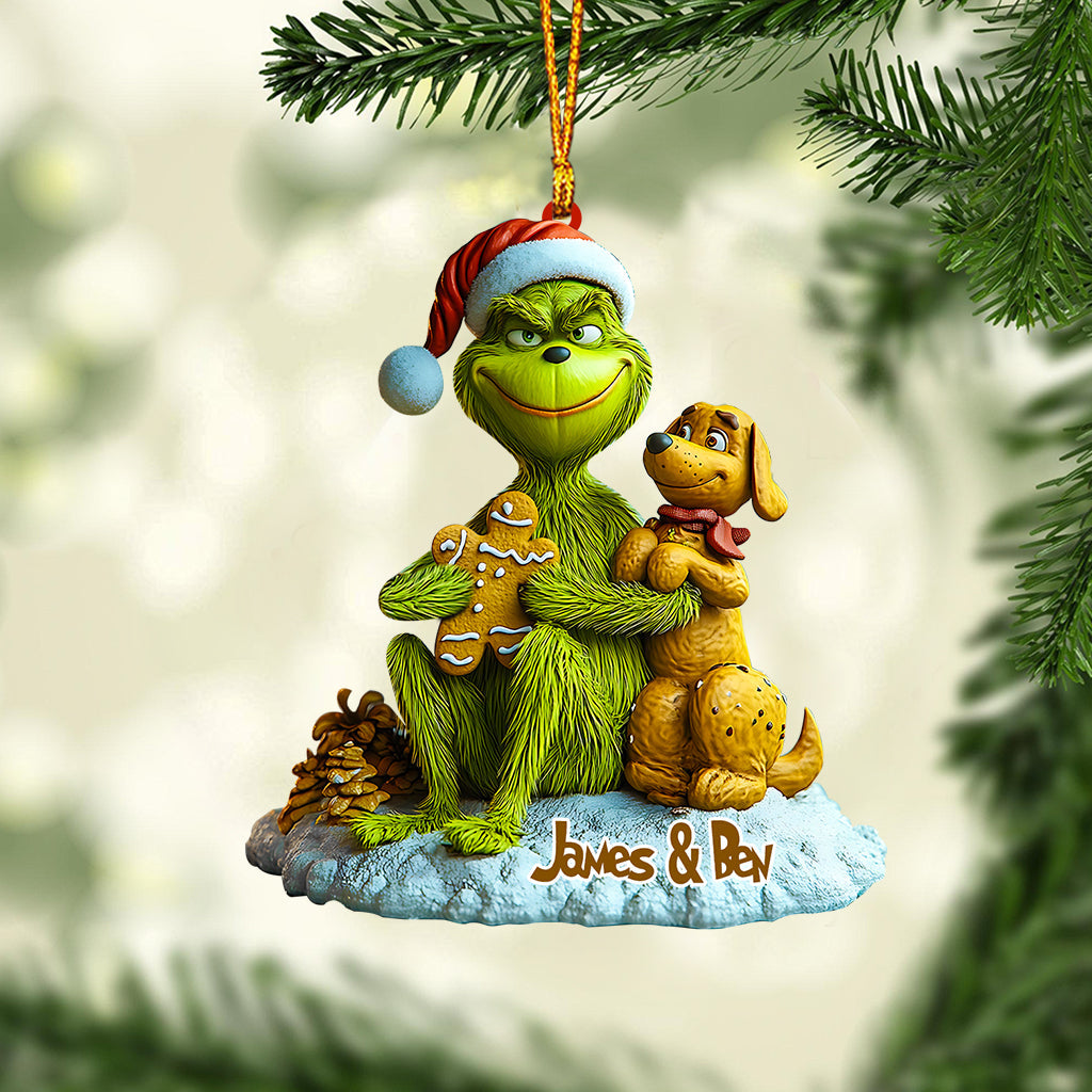 Green Monster aime les chiens - Ornement de Noël personnalisé en forme d'étole