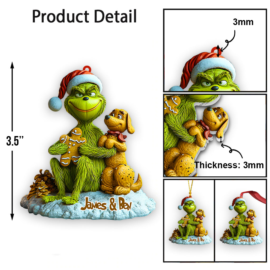 Green Monster aime les chiens - Ornement de Noël personnalisé en forme d'étole