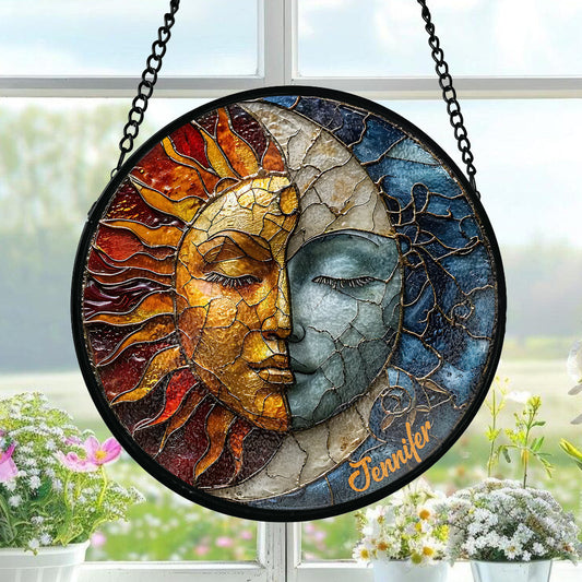 Vivre au rythme du soleil, aimer au rythme de la lune - Attrape-soleil hippie personnalisé en vitrail