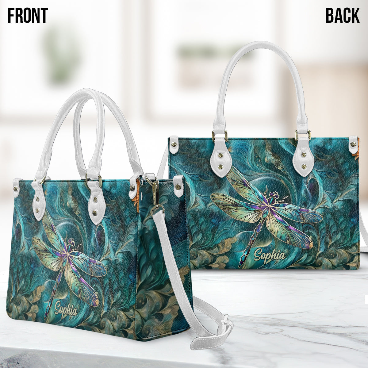 Magnifique libellule - Sac à main en cuir personnalisé avec motif libellule