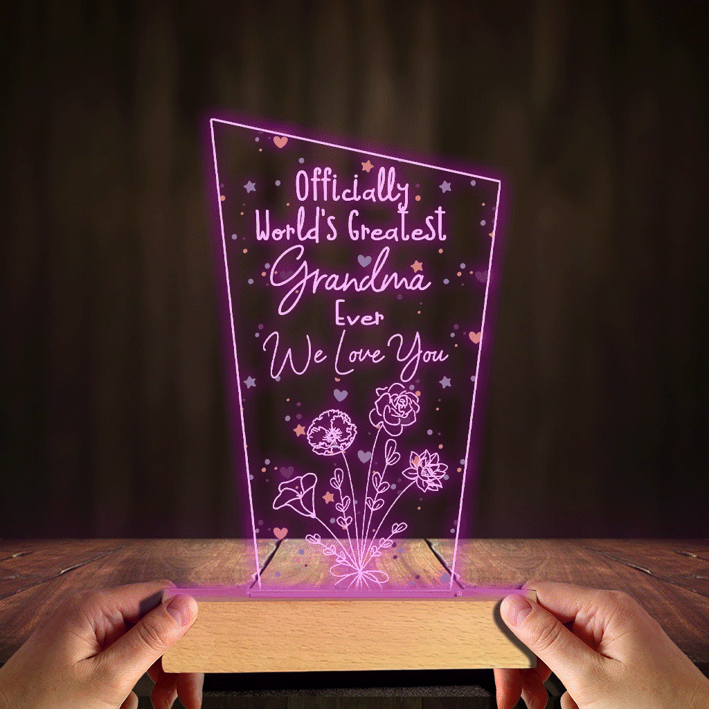 Officiellement la meilleure maman du monde ! – Cadeau pour maman, grand-père, mari, femme, grand-mère, papa – Plaque lumineuse personnalisée