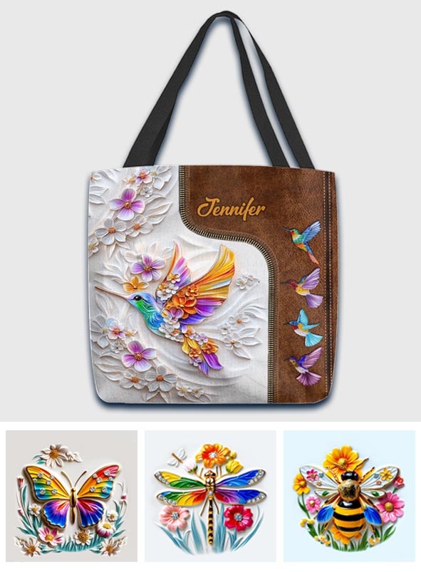 Magnifique sac fourre-tout de jardinage personnalisé avec motif colibri, libellule et papillon