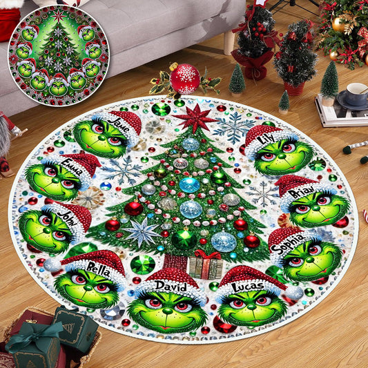 Joyeux Grinchmas - Tapis rond de Noël personnalisé avec étole