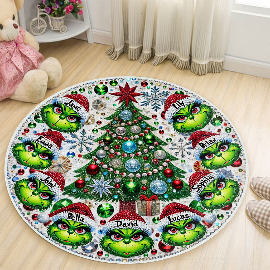 Joyeux Grinchmas - Tapis rond de Noël personnalisé avec étole