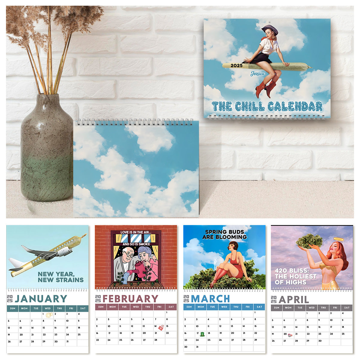 Calendrier mural et de bureau personnalisé sur le thème du cannabis - Dates changeantes