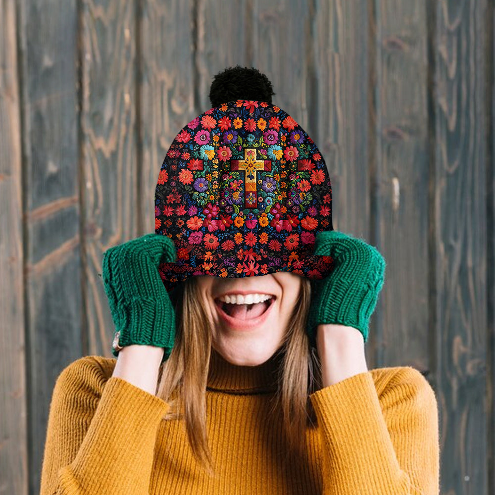 Croix florale - Bonnet chrétien personnalisé