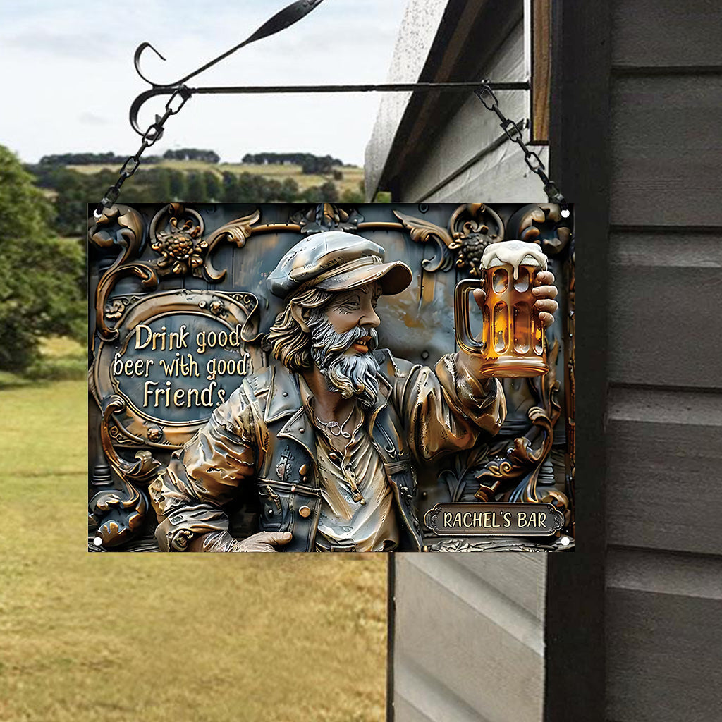 Bons amis, bonne bière - Panneau métallique rectangulaire personnalisé pour la bière