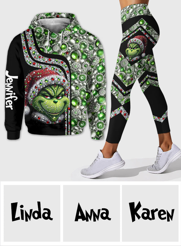 Joyeux Grinchmas ! - Sweat à capuche et legging personnalisés avec étole de Noël