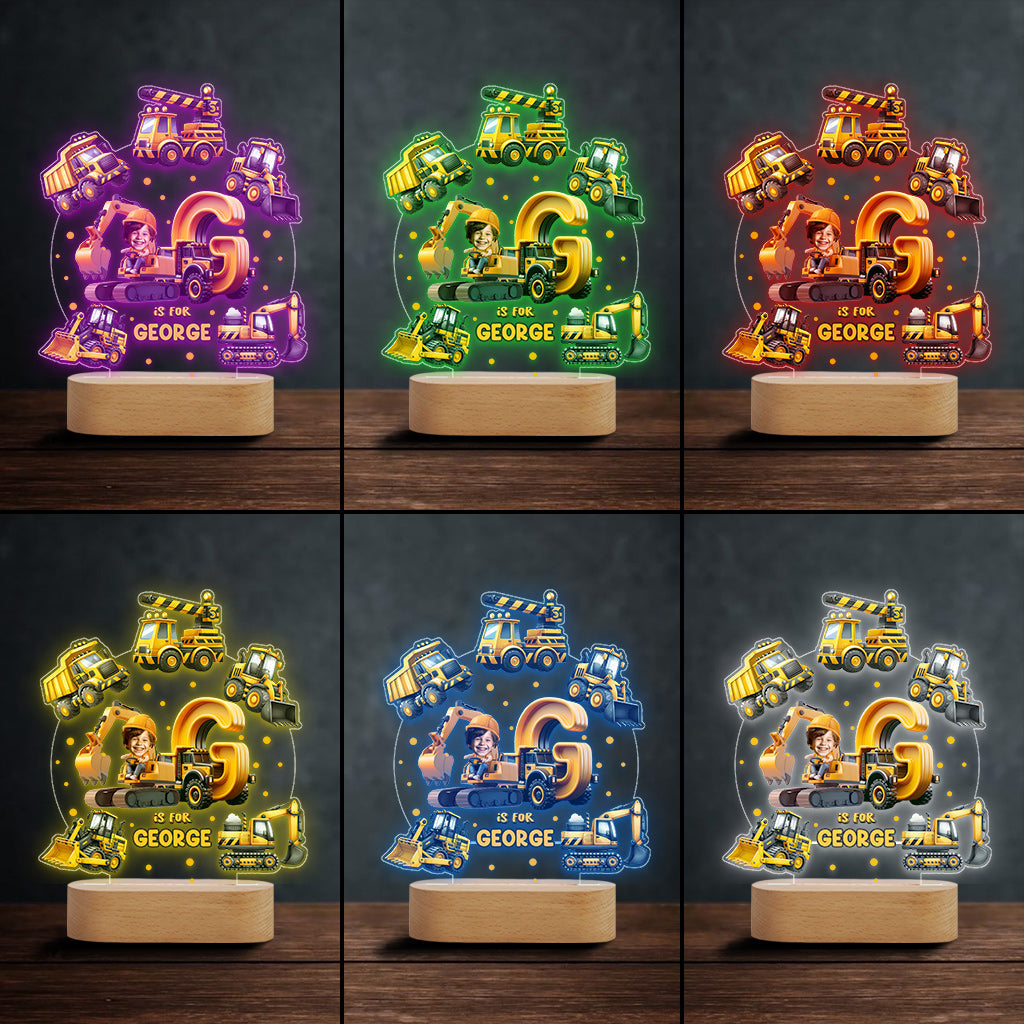 Alphabet des véhicules de chantier - Plaque lumineuse personnalisée en forme d'enfant