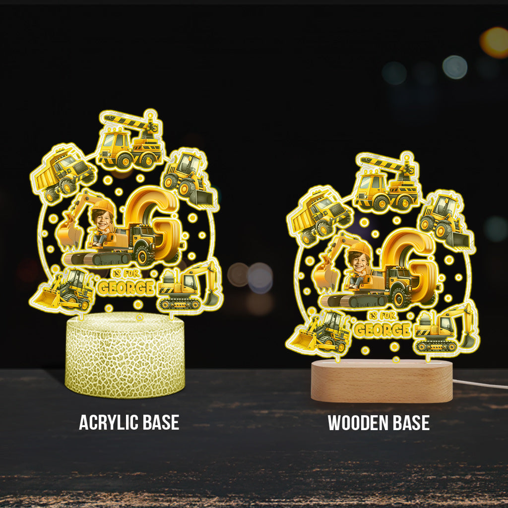 Alphabet des véhicules de chantier - Plaque lumineuse personnalisée en forme d'enfant