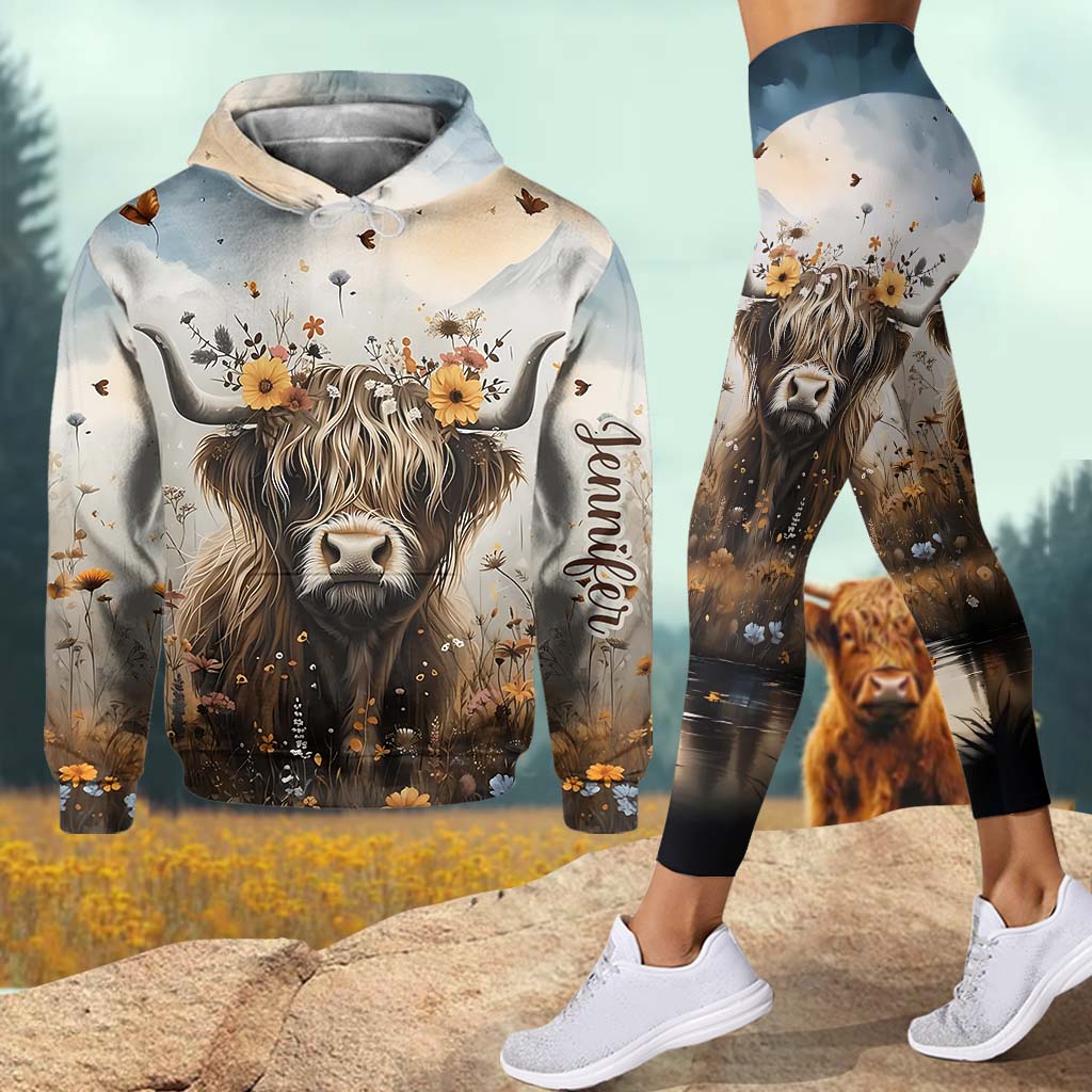 Cute Cow - Personalized Highland Cow Hoodie and Leggings