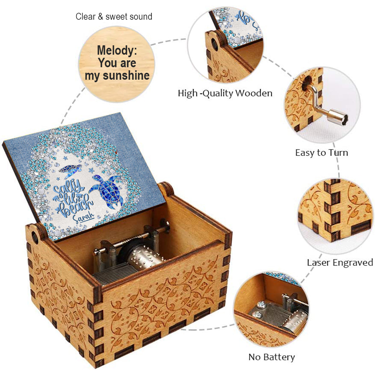 Boîte à musique à manivelle Turtle Bling - Boîte à musique personnalisée en forme de tortue