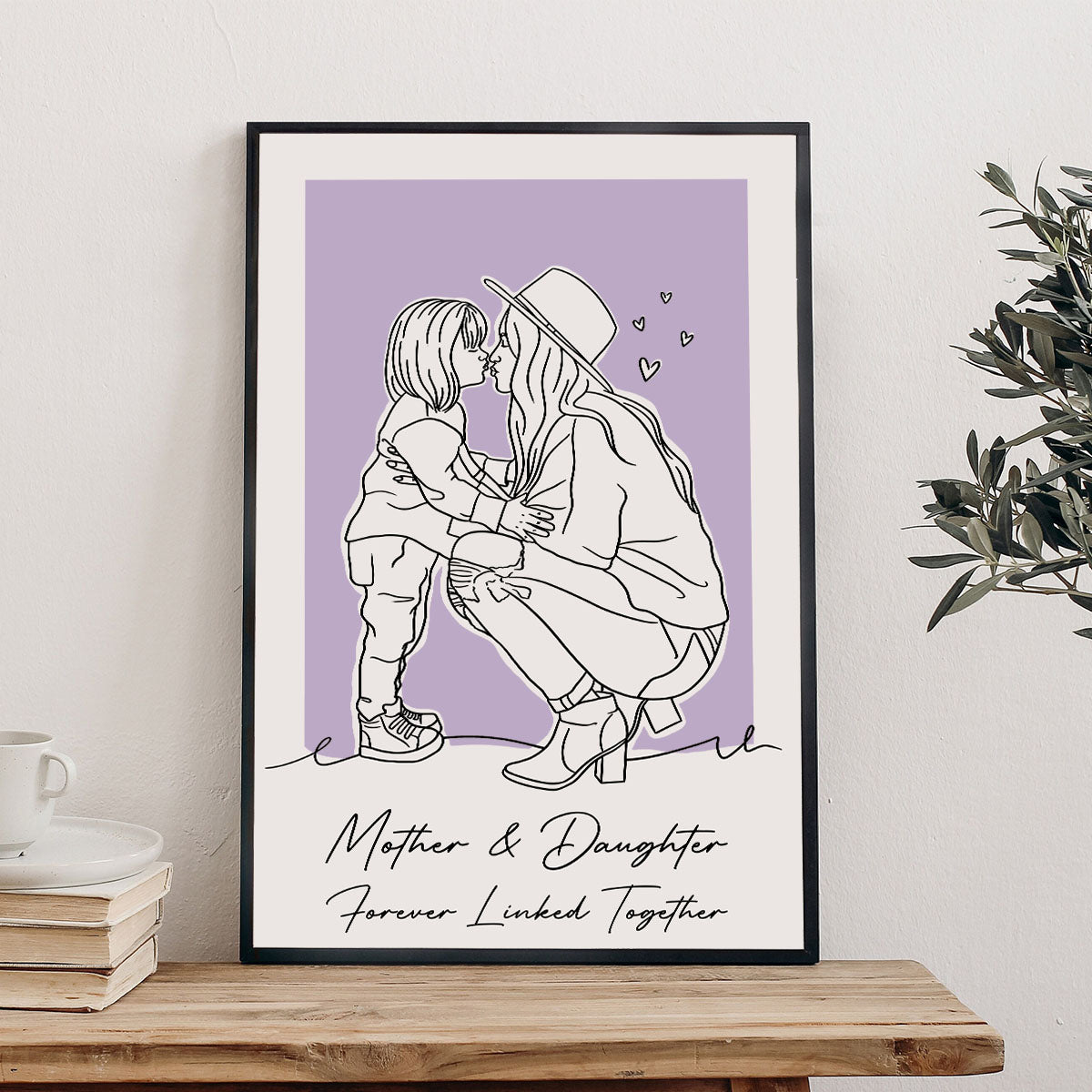 Portrait au trait personnalisé - Toile et affiche personnalisées pour maman