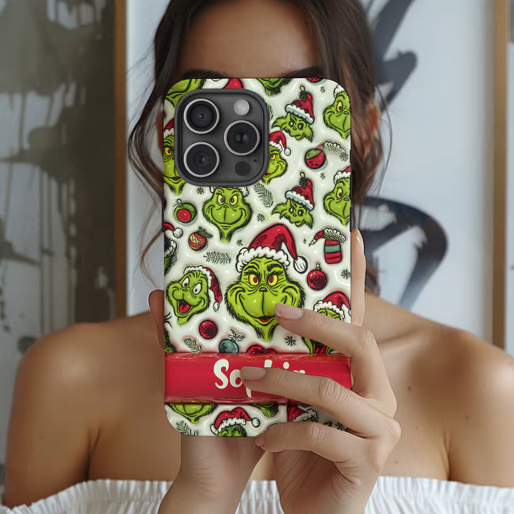 Coque de téléphone personnalisée avec motif étole de Noël et personnage vert