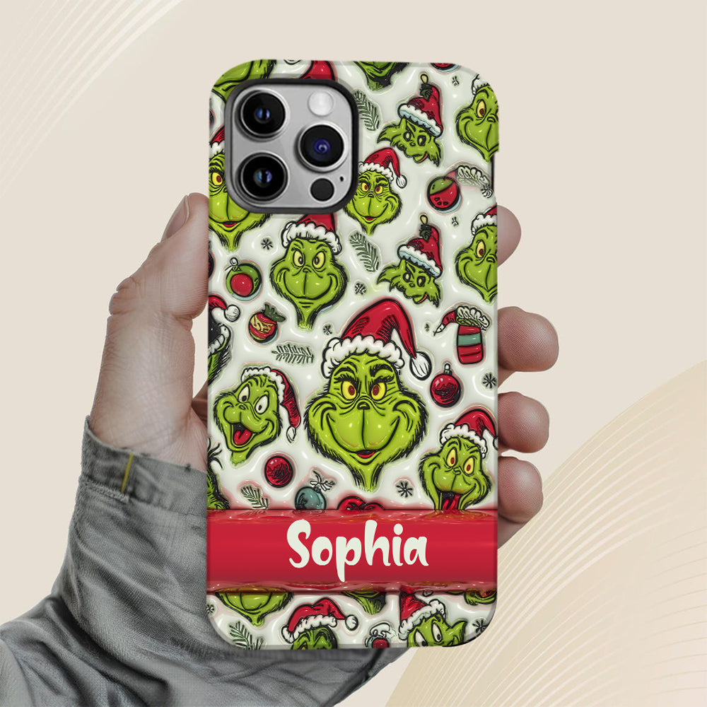 Coque de téléphone personnalisée avec motif étole de Noël et personnage vert
