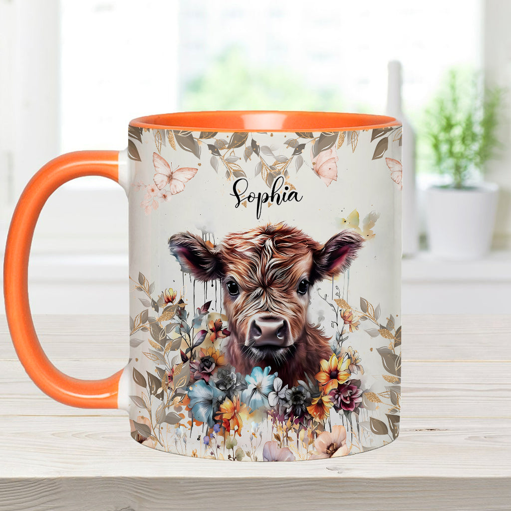 Mug personnalisé à motif vache florale