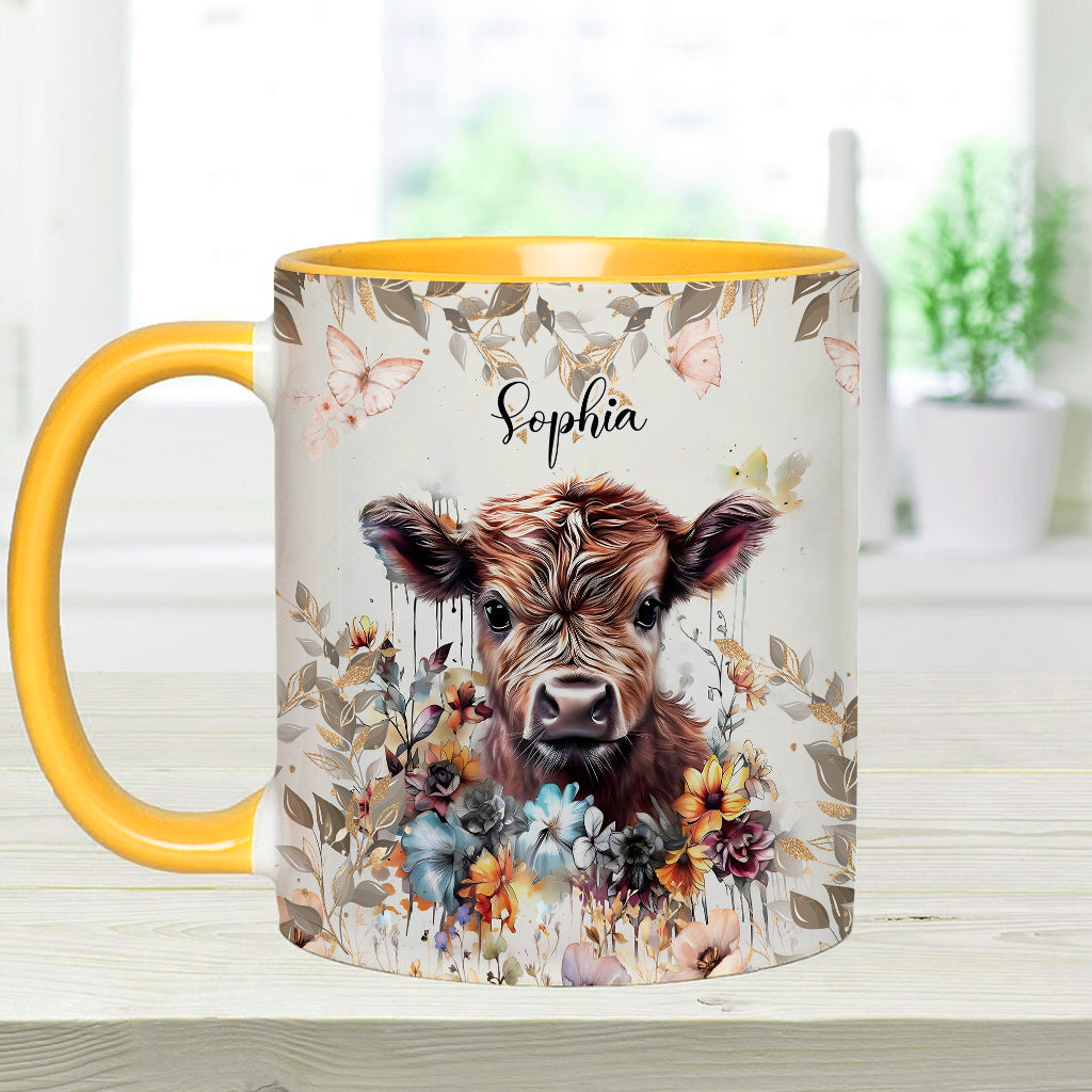 Mug personnalisé à motif vache florale
