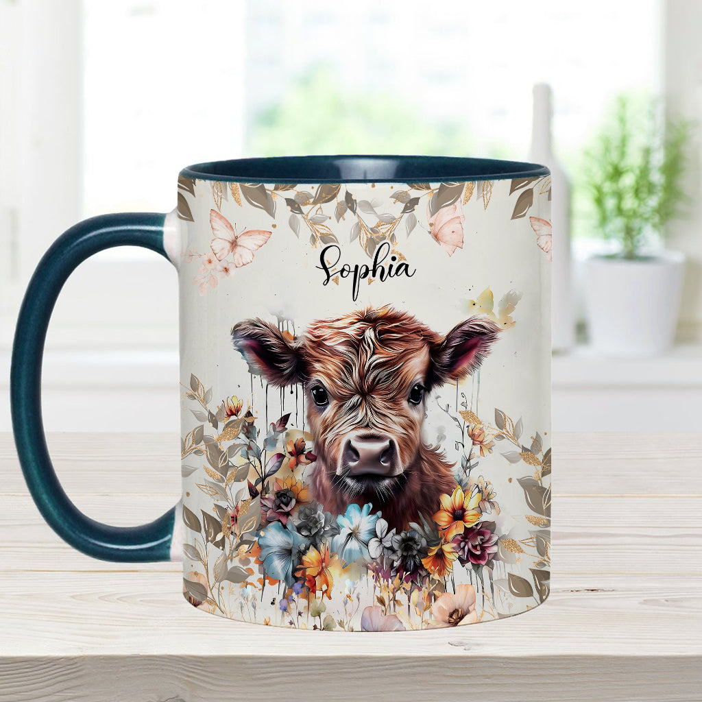 Mug personnalisé à motif vache florale