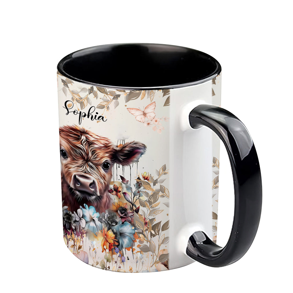 Mug personnalisé à motif vache florale