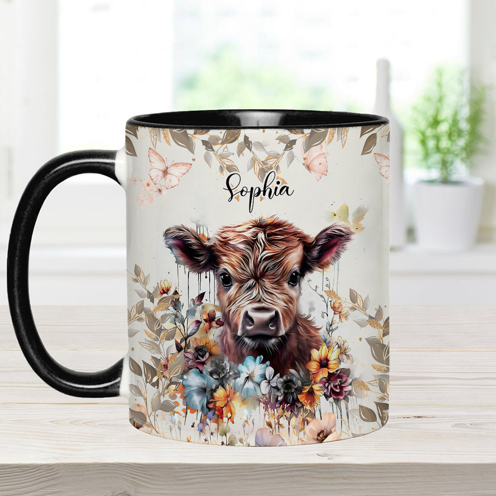 Mug personnalisé à motif vache florale