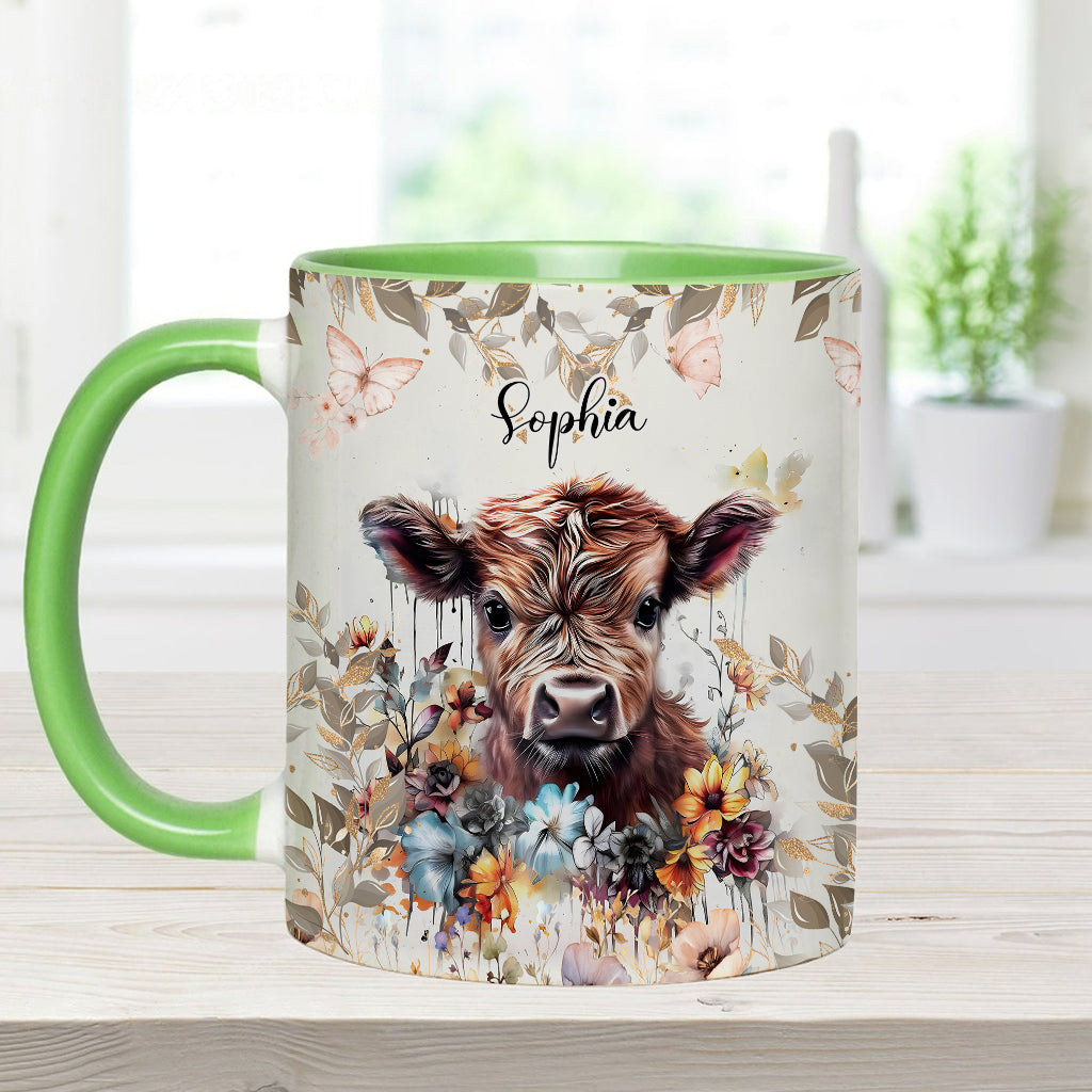 Mug personnalisé à motif vache florale