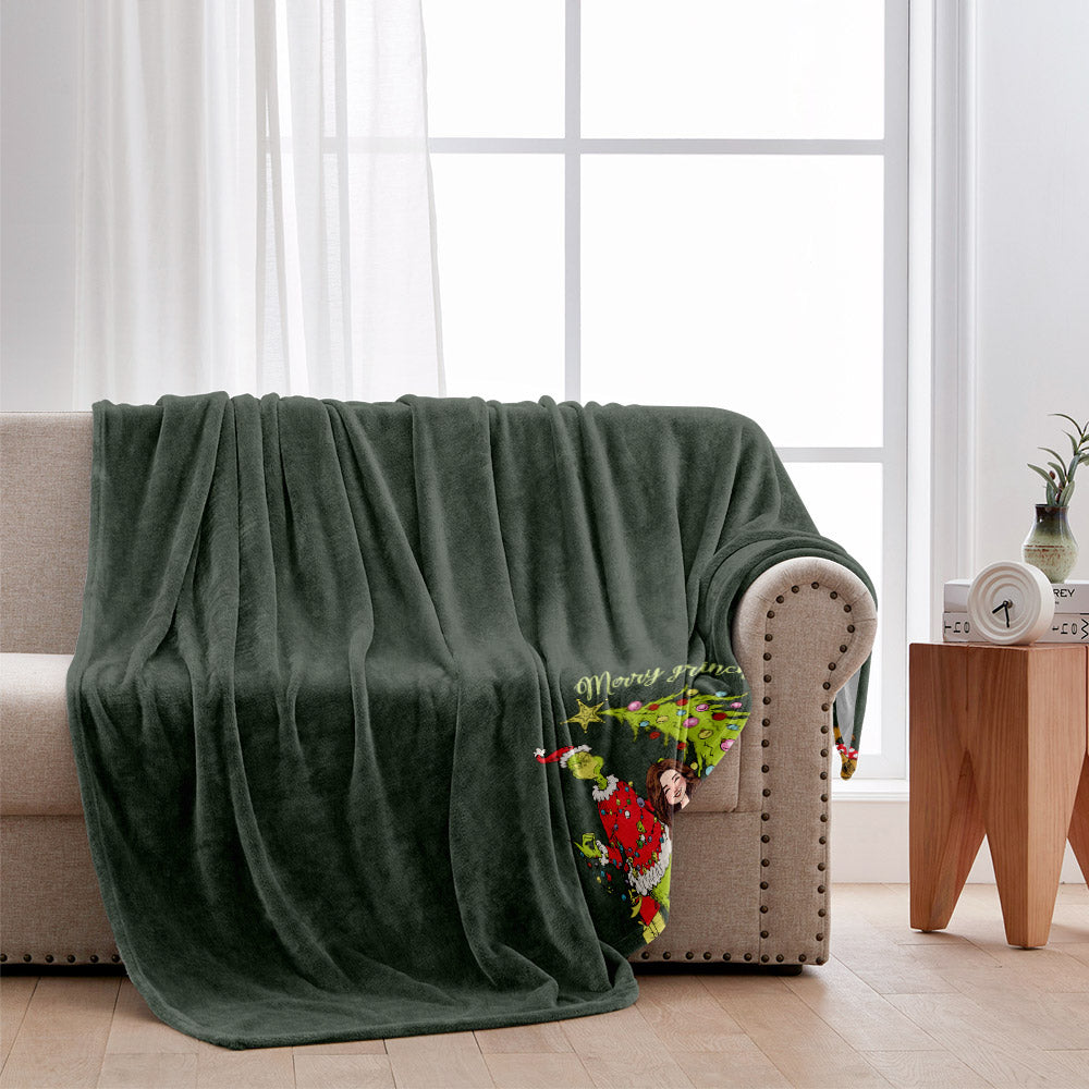 Merry Christmas Green Mischief - Personalized Stole Christmas Blanket