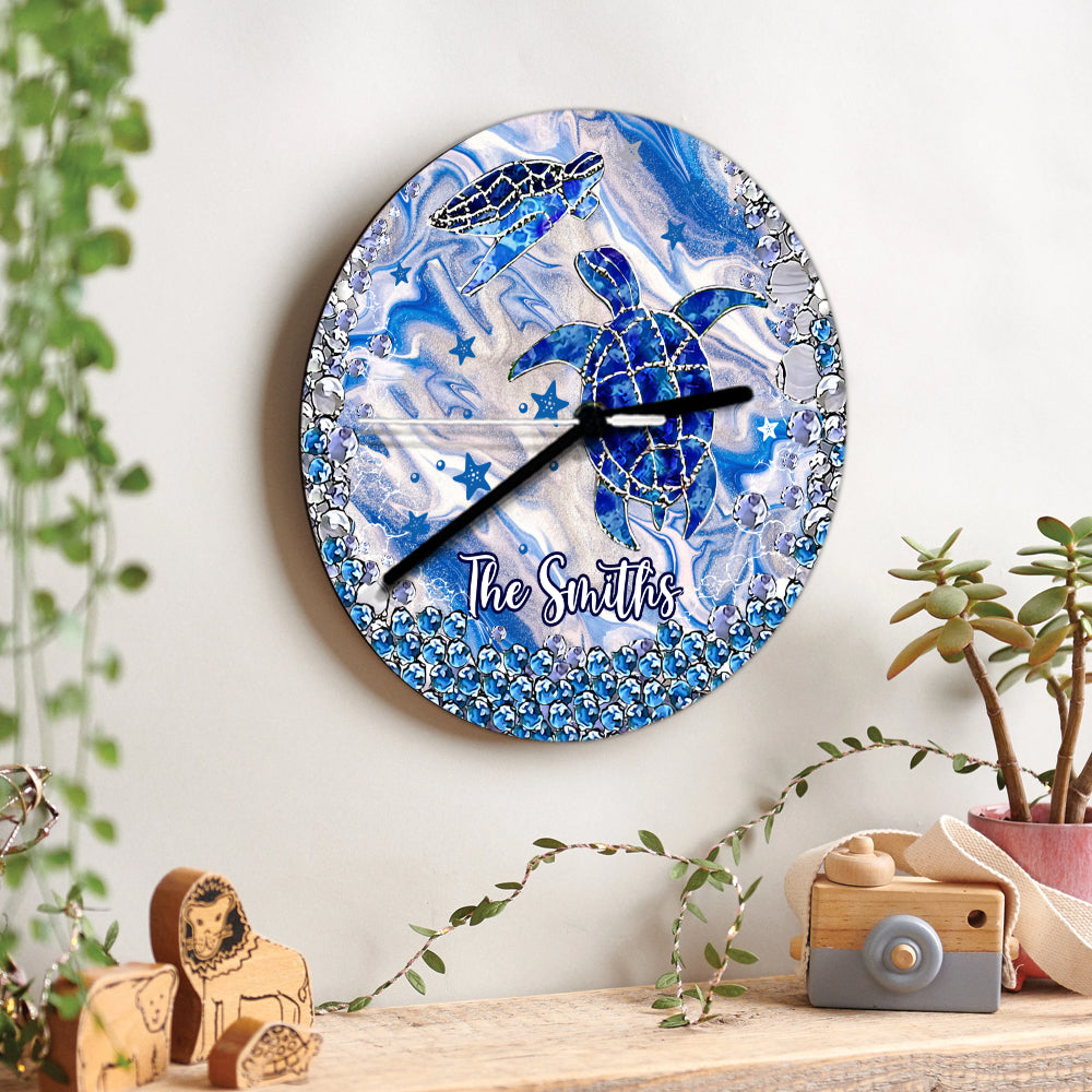 Horloge murale personnalisée Tortues bleues