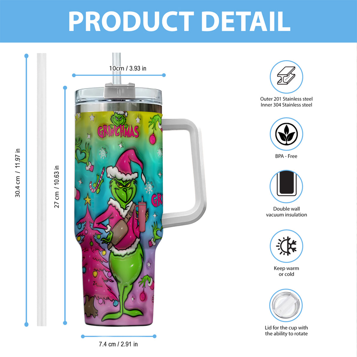 Holo Christmas - Personalized Stole Christmas Tumbler With Handle