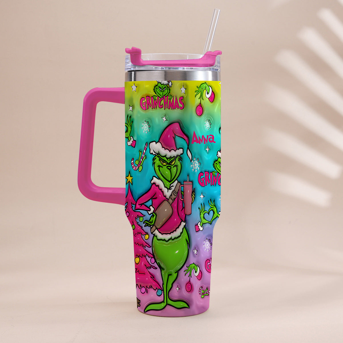 Holo Christmas - Personalized Stole Christmas Tumbler With Handle