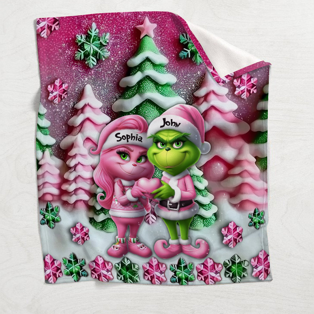 Grinchy Couple - Personalized Stole Christmas Blanket