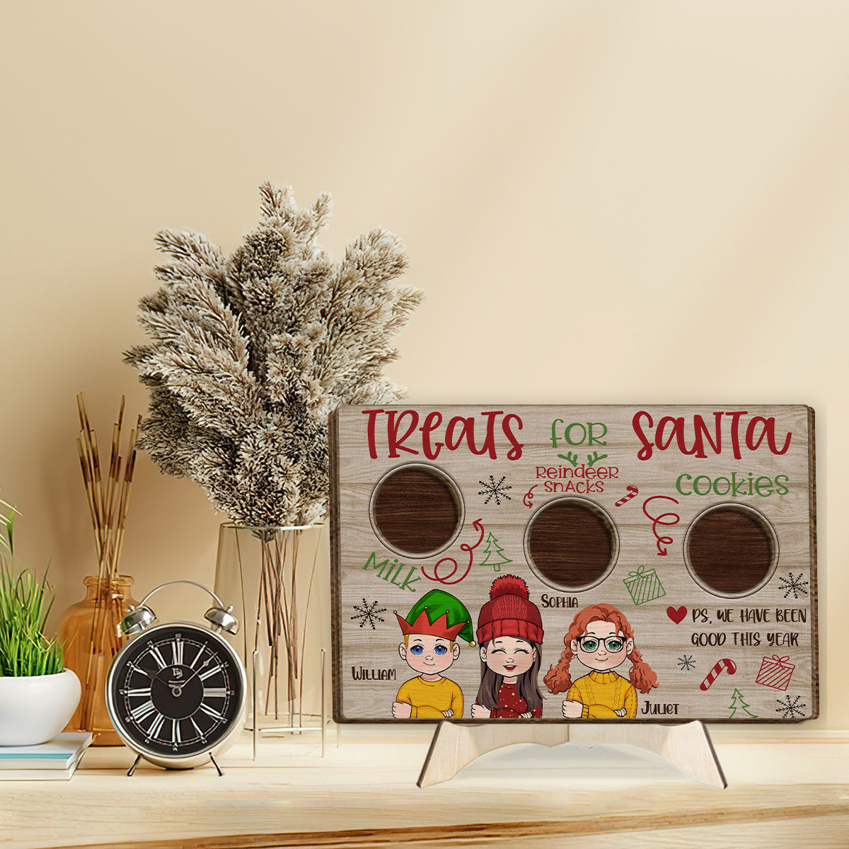 Des friandises pour le Père Noël - Panneau en bois personnalisé à 2 couches pour la famille