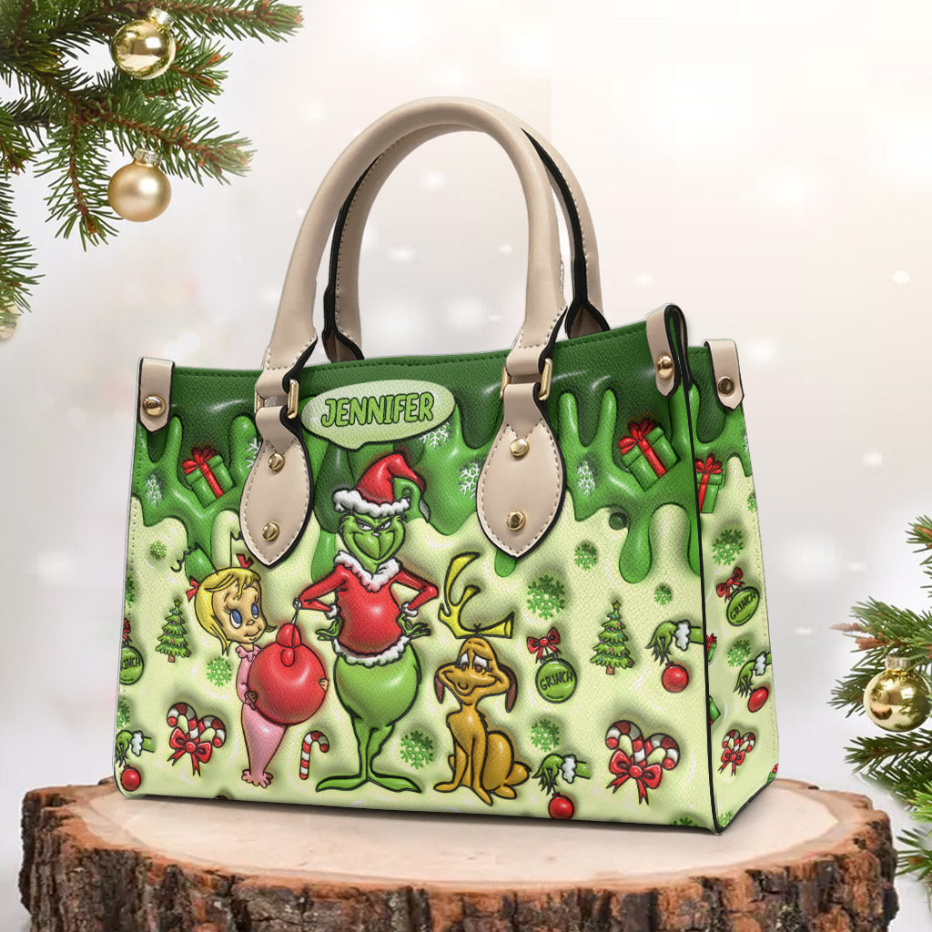 Joyeux Grinchmas - Étole de Noël personnalisée en cuir