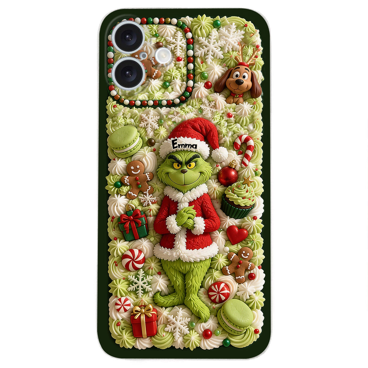 Christmas Green Character - Personalized Stole Christmas 3D Embossed Leather Phone Case