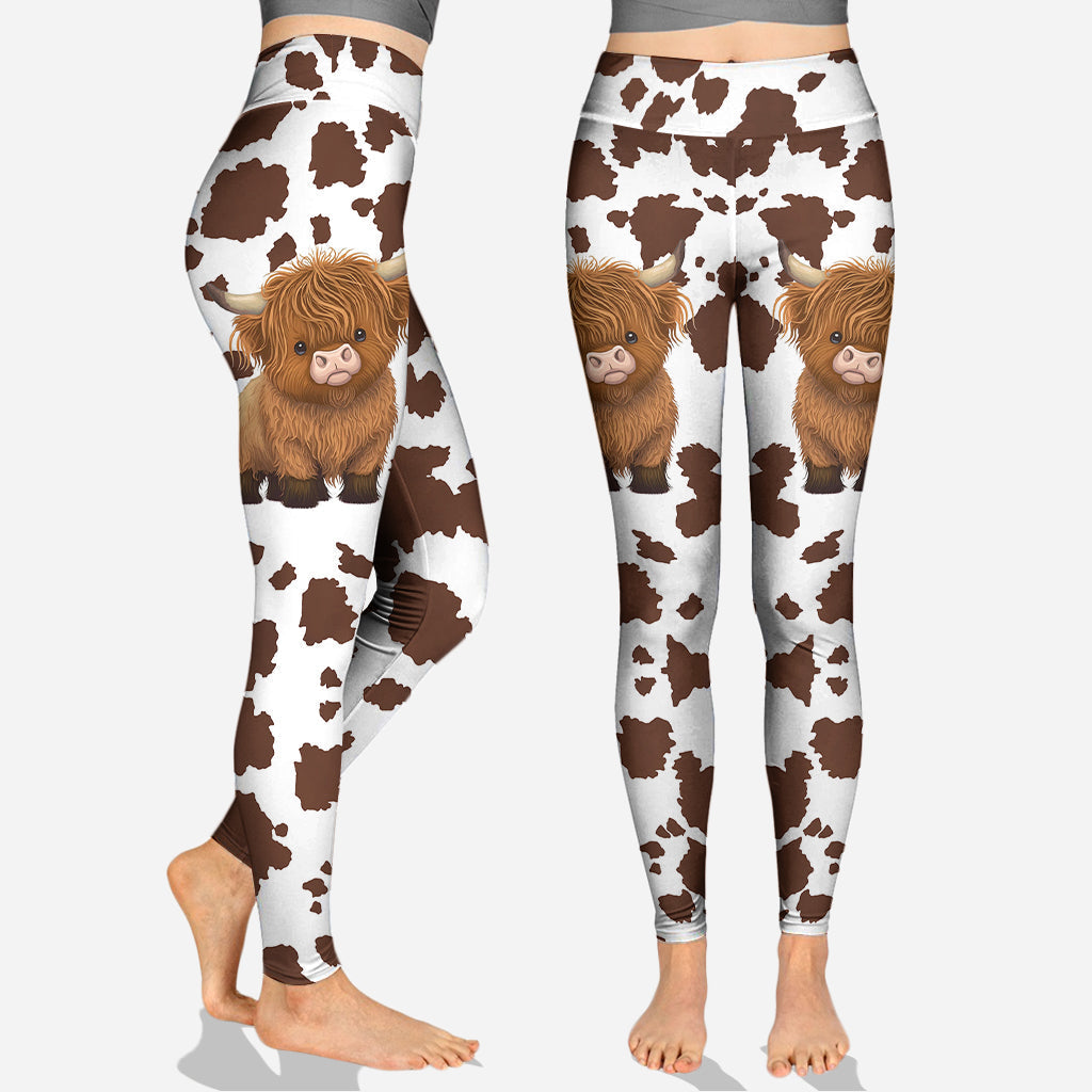 Juste une fille qui aime les vaches des Highlands - Sweat à capuche et legging personnalisés avec motif vache des Highlands