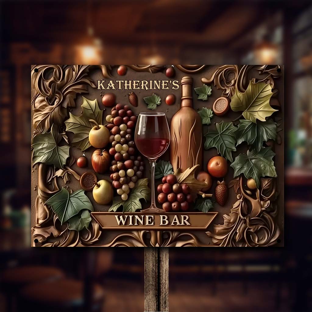 Bienvenue au bar à vin - Panneau métallique rectangulaire personnalisé pour le vin