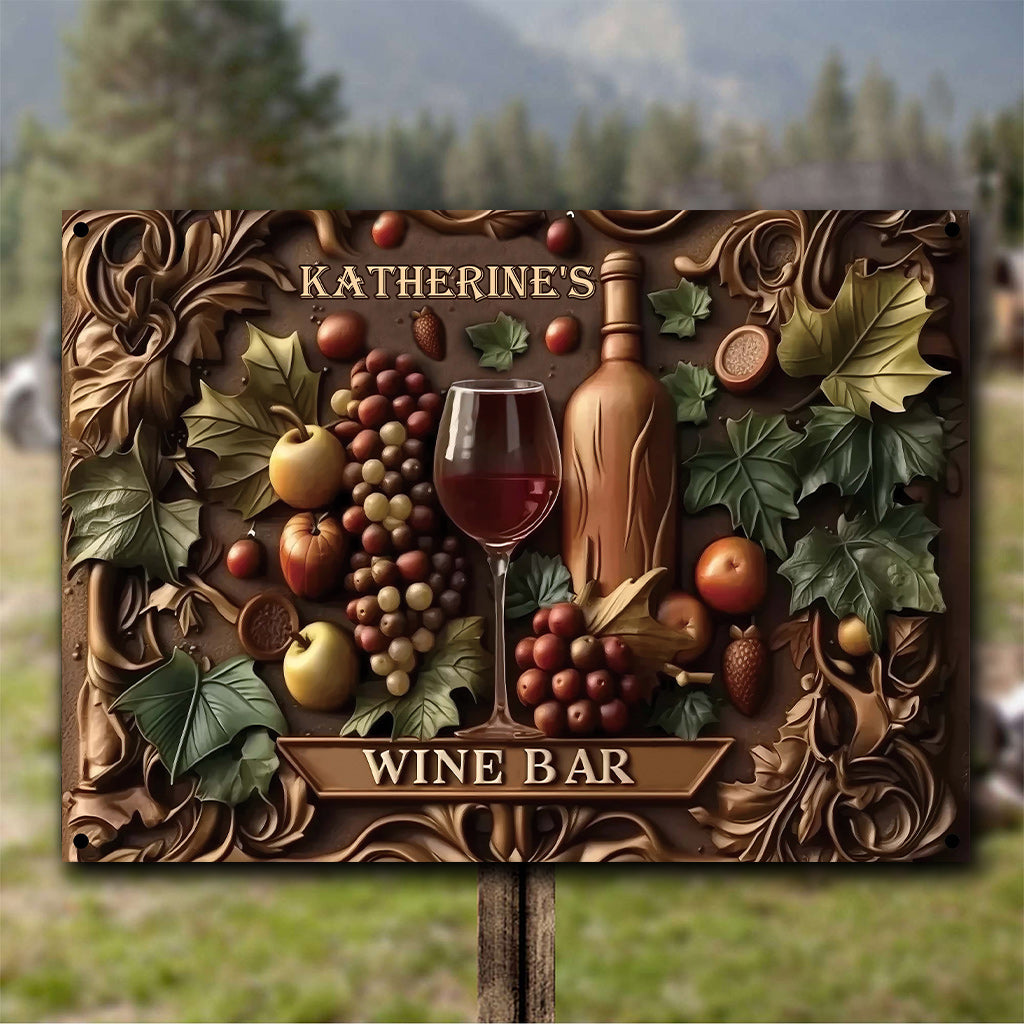 Bienvenue au bar à vin - Panneau métallique rectangulaire personnalisé pour le vin