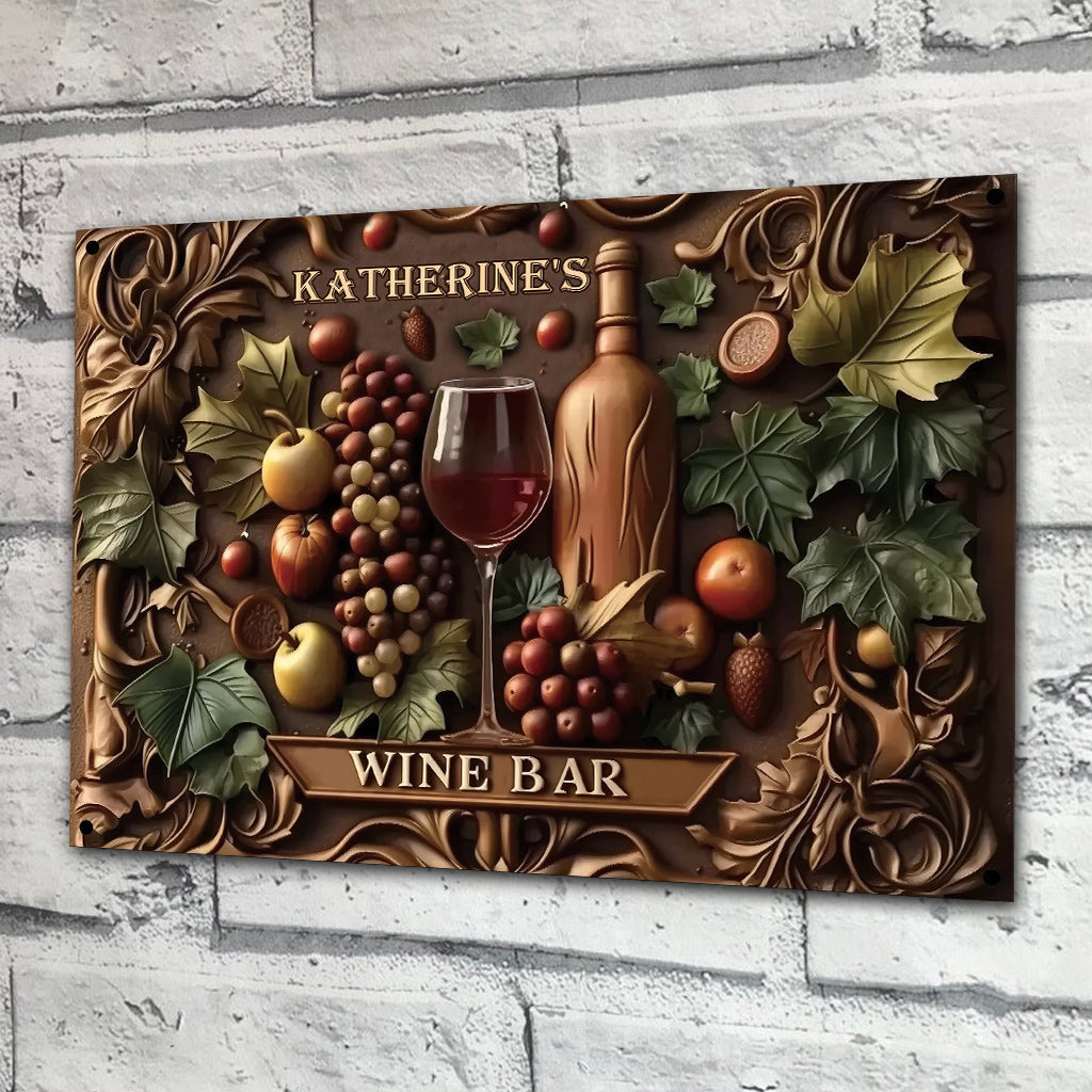 Bienvenue au bar à vin - Panneau métallique rectangulaire personnalisé pour le vin