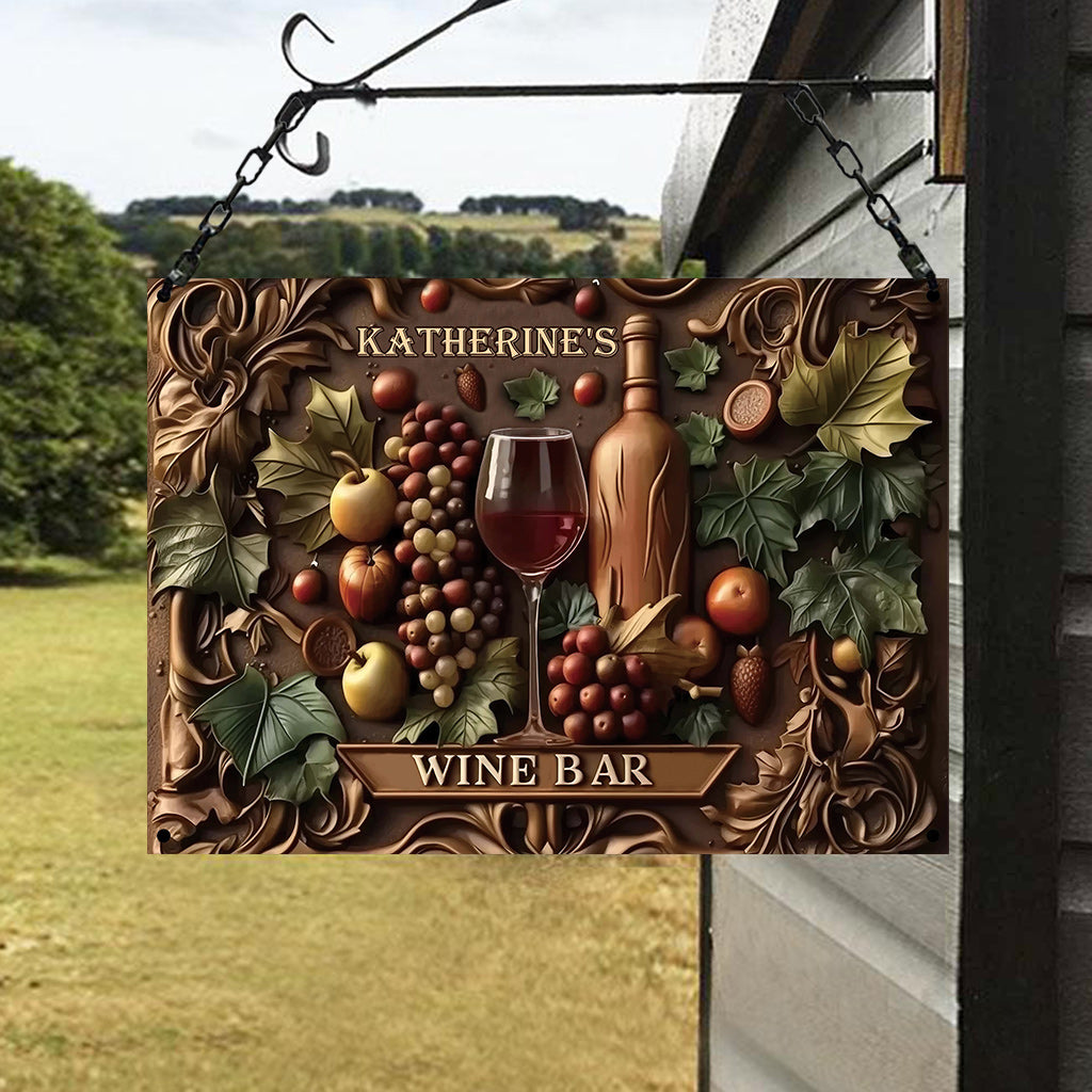 Bienvenue au bar à vin - Panneau métallique rectangulaire personnalisé pour le vin