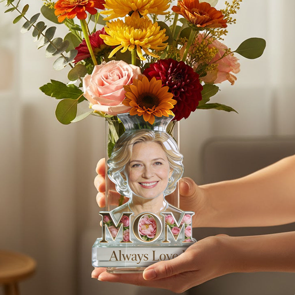 Mom Grandma Flower Blossom - Personalized Asian Woman with Long Black Hair Acrylic Pot