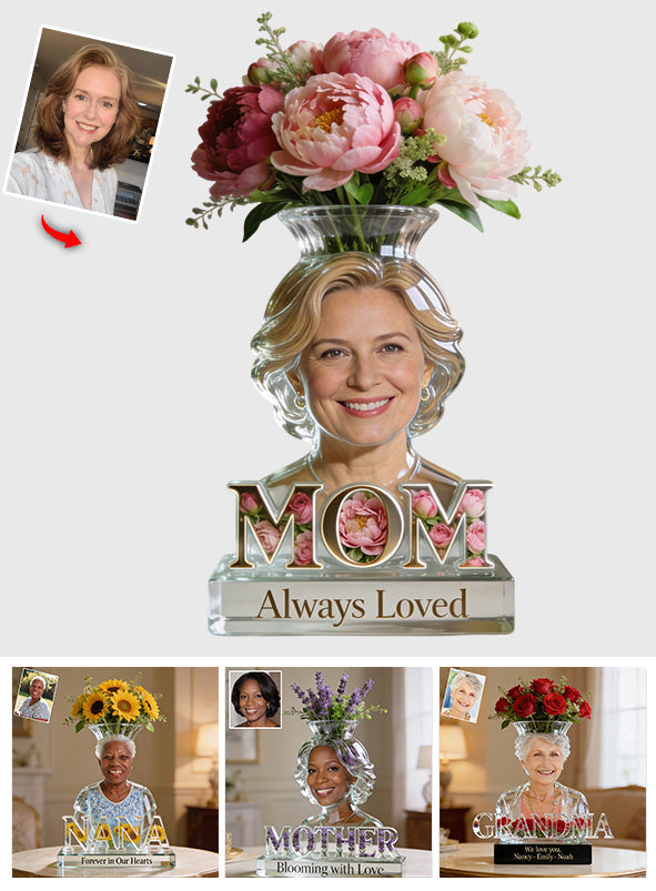 Mom Grandma Flower Blossom - Personalized Asian Woman with Long Black Hair Acrylic Pot