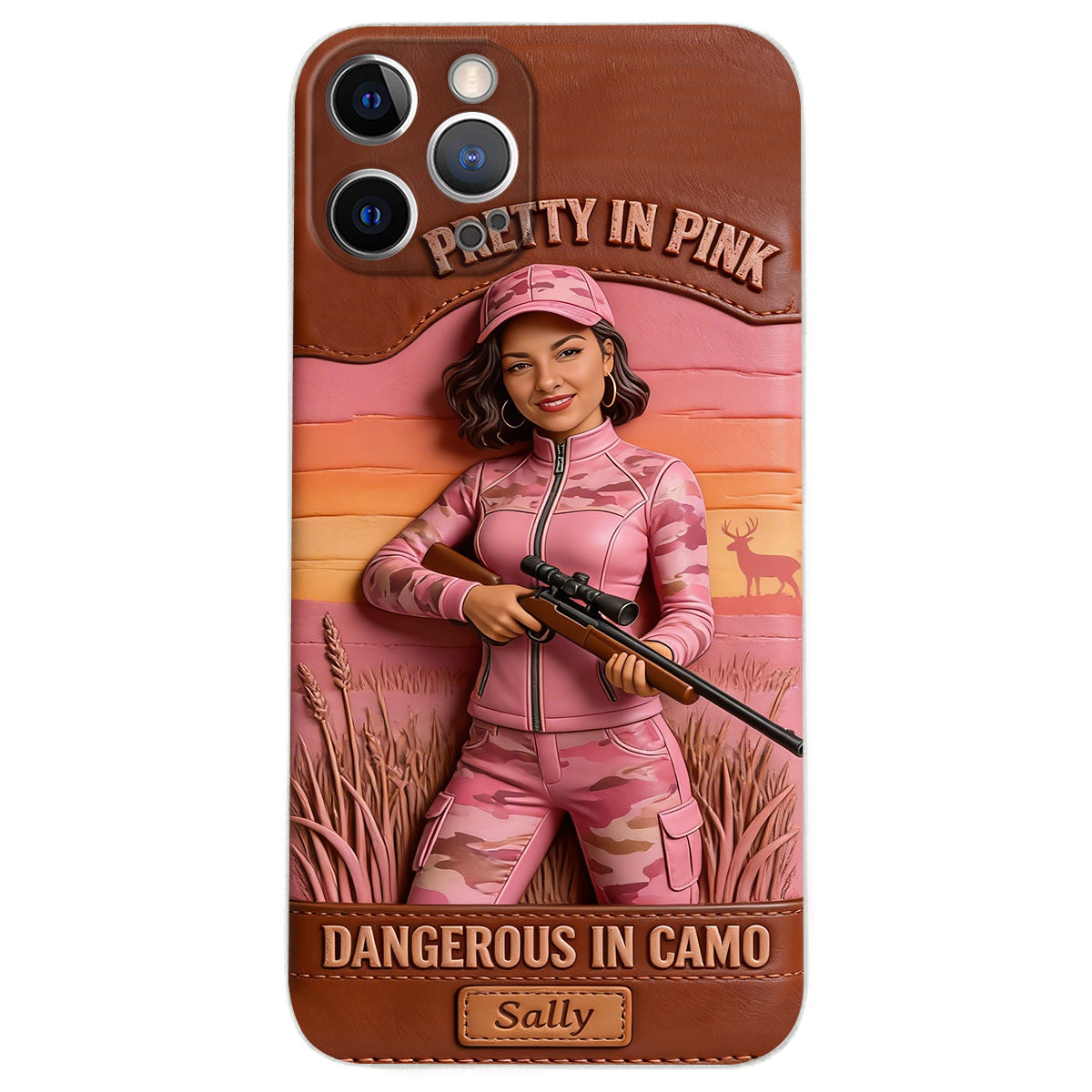 Custom Any Photo Dangerous In Camo - Personalized Hunting Leather Phone Case