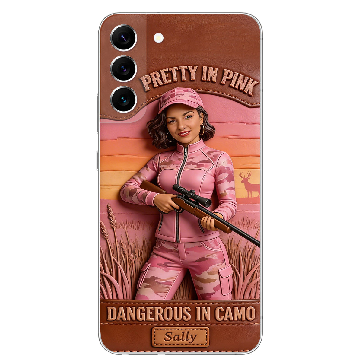Custom Any Photo Dangerous In Camo - Personalized Hunting Leather Phone Case