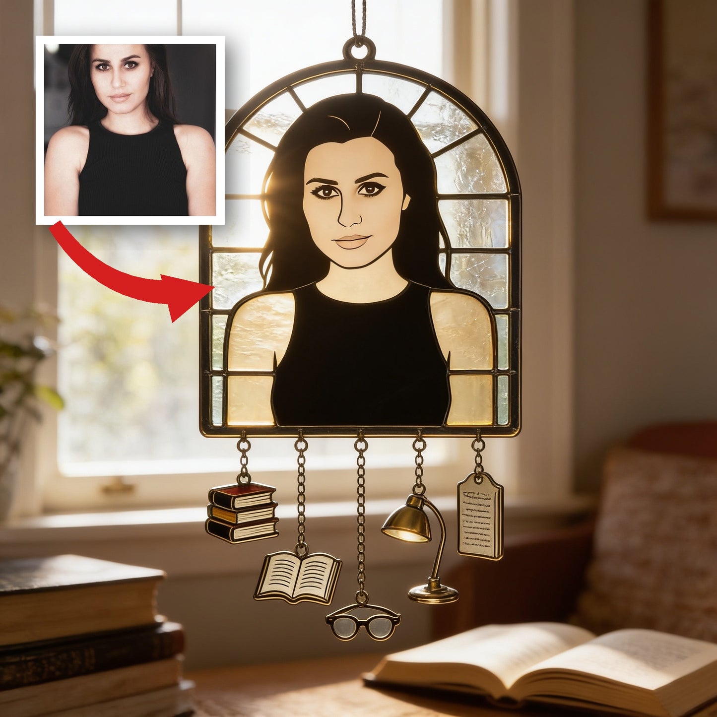 Love Reading - Personalized Book Window Hanging Suncatcher With Charms