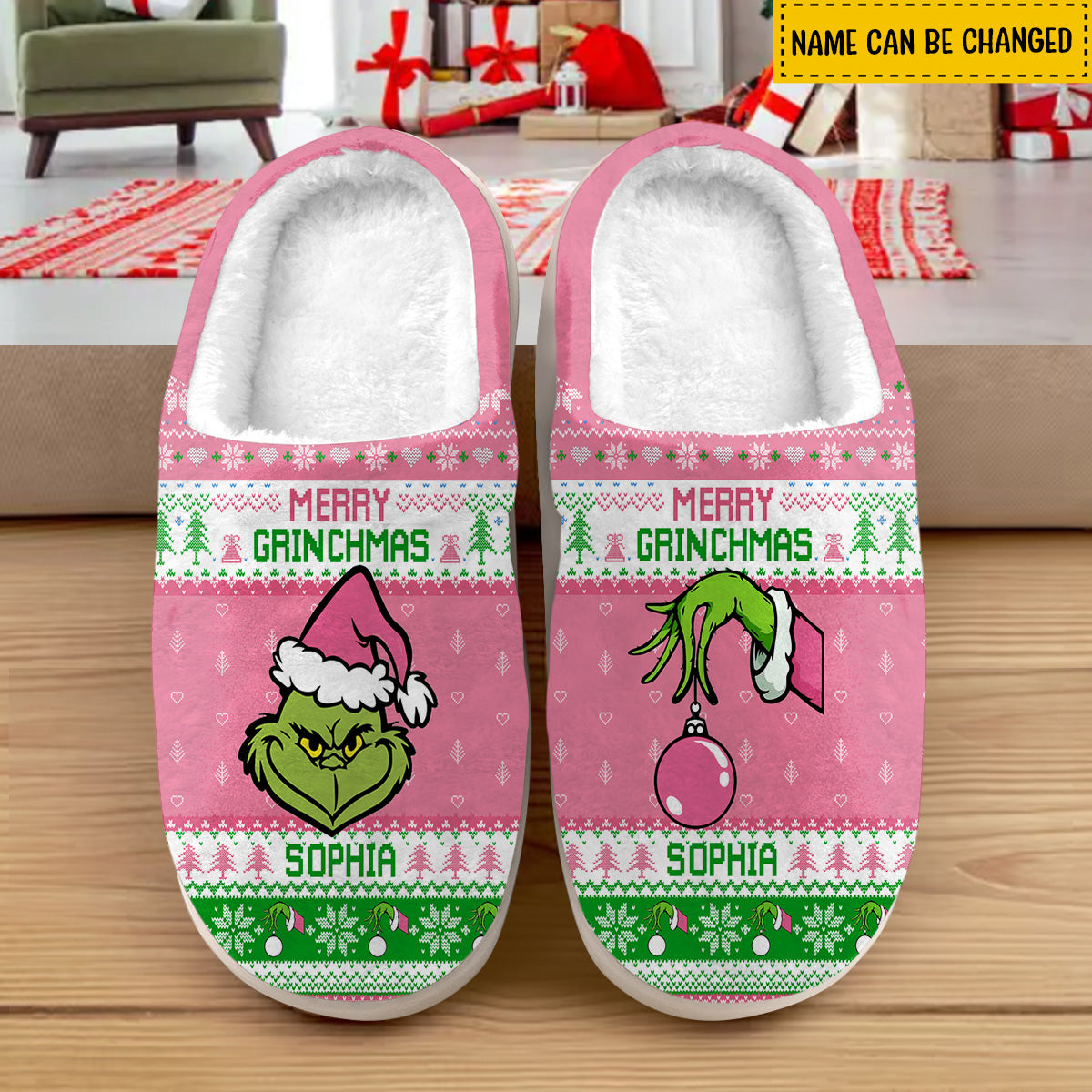 Joyeux Grinchmas - Étole de Noël personnalisée - Pantoufles de Noël