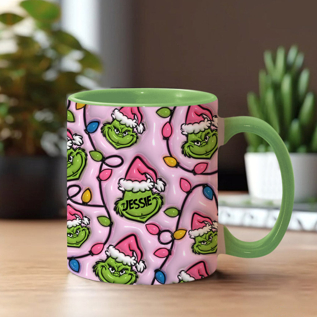 Mug décoratif de Noël vert et rose - Étole personnalisée