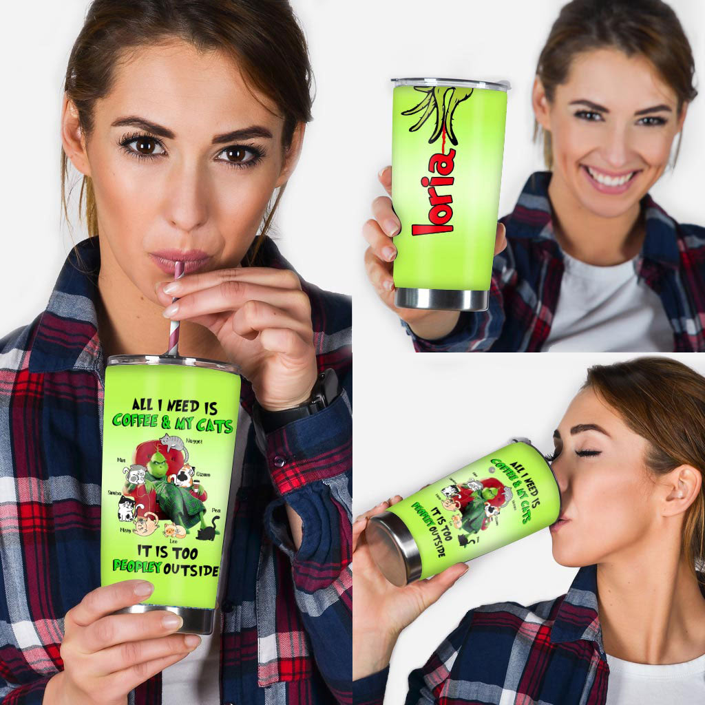 All I Need Is Coffee And My Cats - Personalized Stole Christmas Tumbler