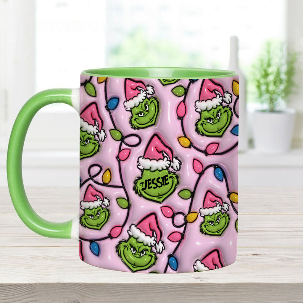 Mug décoratif de Noël vert et rose - Étole personnalisée